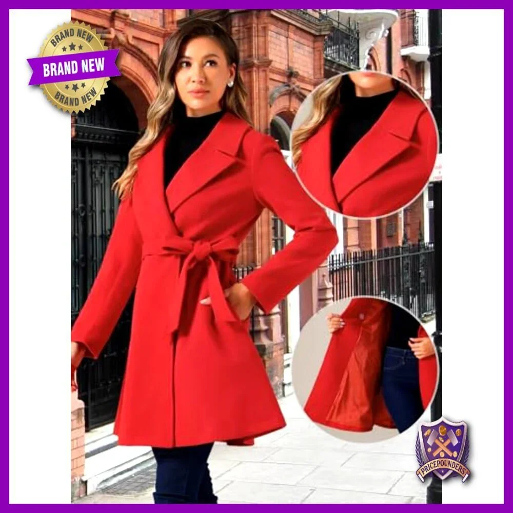 Classic Elegant Long Trench Coat Shawl Lapel Single Breasted Belted Overcoat